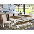 Pemberly Row X-Style 6-Piece Dining Set with Bench in Linen White