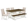 Pemberly Row X-Style 6-Piece Dining Set with Bench in Linen White