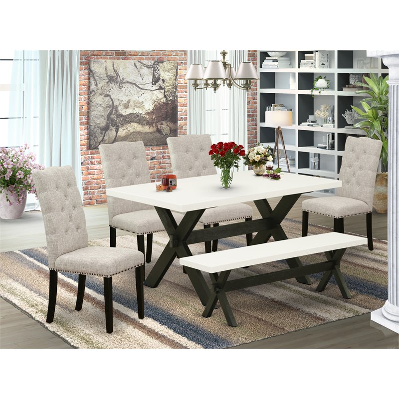 Pemberly Row 6-Piece Wood Dining Set with Black Finish and Doeskin Linen