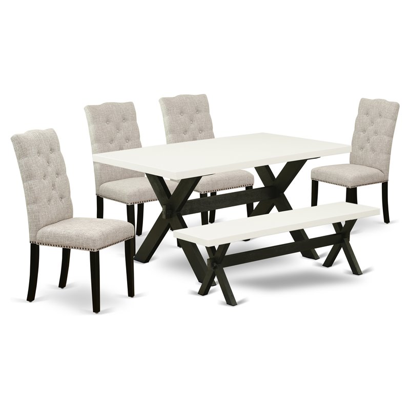 Pemberly Row 6-Piece Wood Dining Set with Black Finish and Doeskin Linen