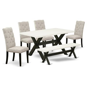Pemberly Row 6-Piece Wood Dining Set with Black Finish and Doeskin Linen