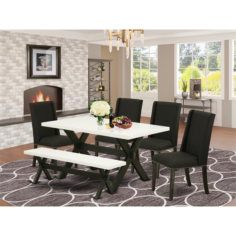 Pemberly Row 6-Piece Wood Dining Set with Black Finish and Linen White