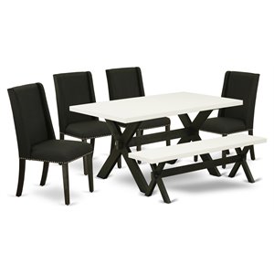 Pemberly Row 6-Piece Wood Dining Set with Black Finish and Linen White