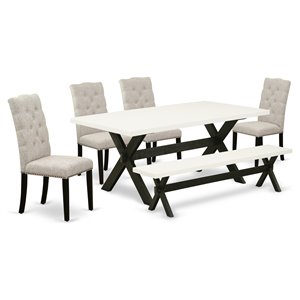 Pemberly Row 6-Piece Dining Table Set with Black Finish and Doeskin Linen