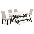 Pemberly Row 6-Piece Dining Table Set with Black Finish and Doeskin Linen