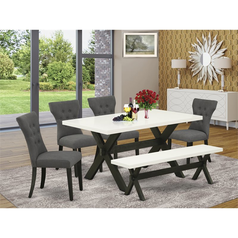 Pemberly Row 6-Piece Dining Room Set with Black Finish and Gotham Gray