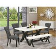 Pemberly Row 6-Piece Dining Room Set with Black Finish and Gotham Gray