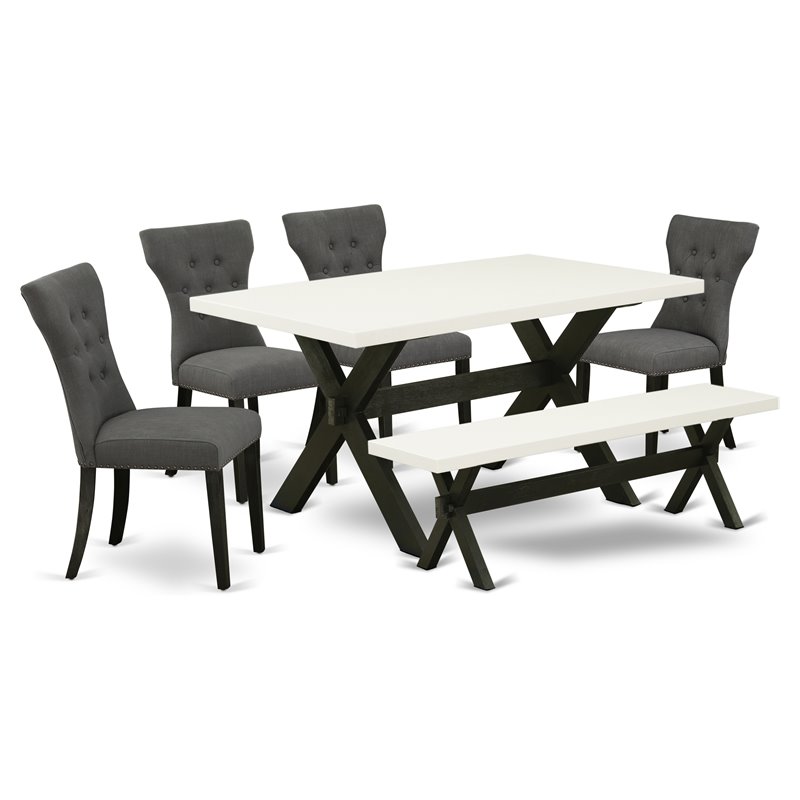 Pemberly Row 6-Piece Dining Room Set with Black Finish and Gotham Gray