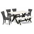 Pemberly Row 6-Piece Dining Room Set with Black Finish and Gotham Gray