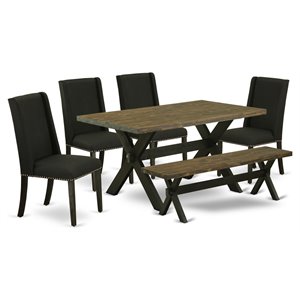 Pemberly Row 6-Piece Wood Kitchen Table Set in Black Finish