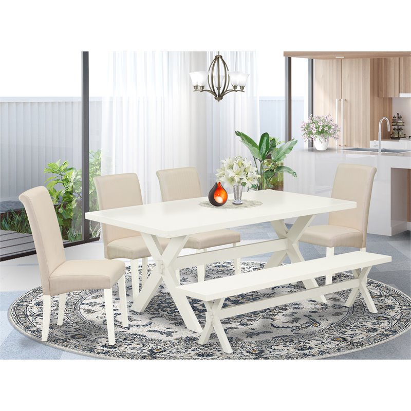 Pemberly Row X-Style 6-Piece Wood Dining Set in White/Cream