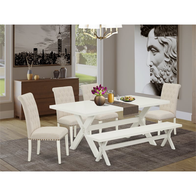Pemberly Row X-Style 6-Piece Wood Dining Set in White/Beige
