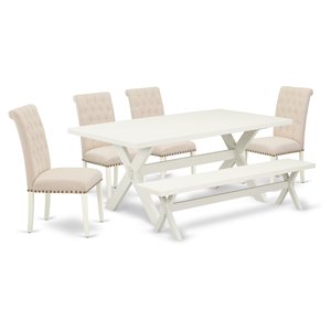 Pemberly Row X-Style 6-Piece Wood Dining Set in White/Beige