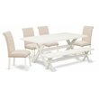 Pemberly Row X-Style 6-Piece Wood Dining Set in White/Beige