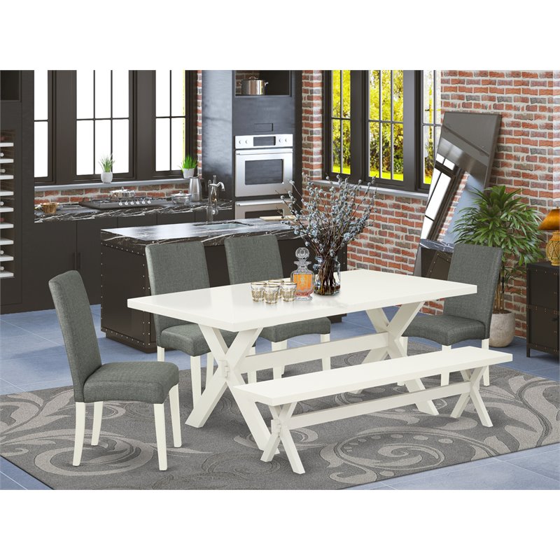 Pemberly Row X-Style 6-Piece Wood Dining Set in White/Gray Smoke