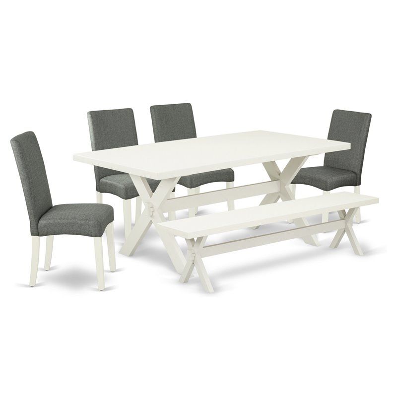 Pemberly Row X-Style 6-Piece Wood Dining Set in White/Gray Smoke