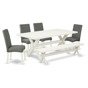 Pemberly Row X-Style 6-Piece Wood Dining Set in White/Gray Smoke