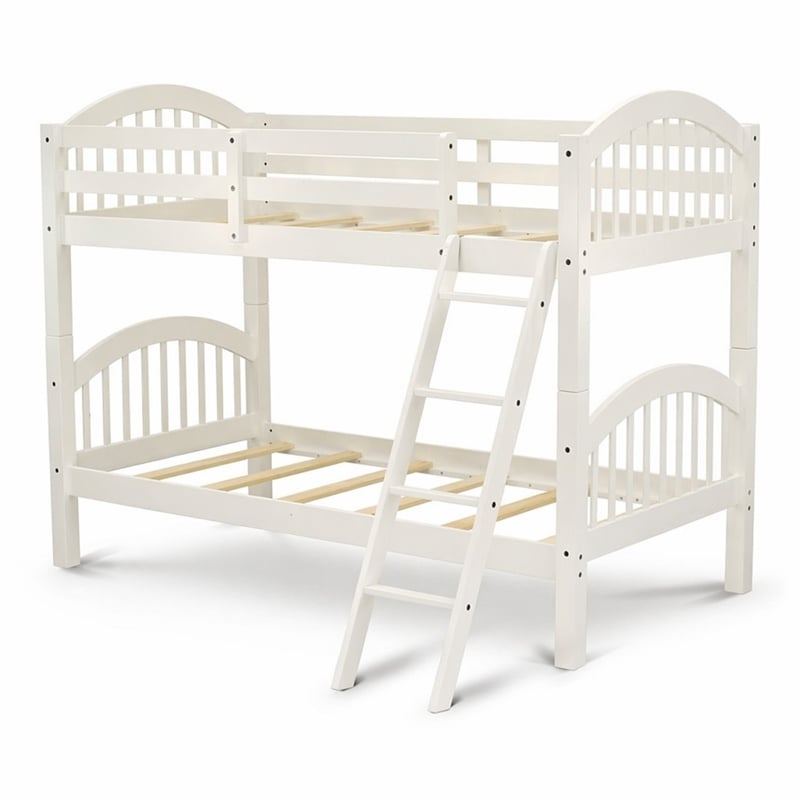 Pemberly Row Twin Bunk Bed with Guardrails and Ladder in White Finish