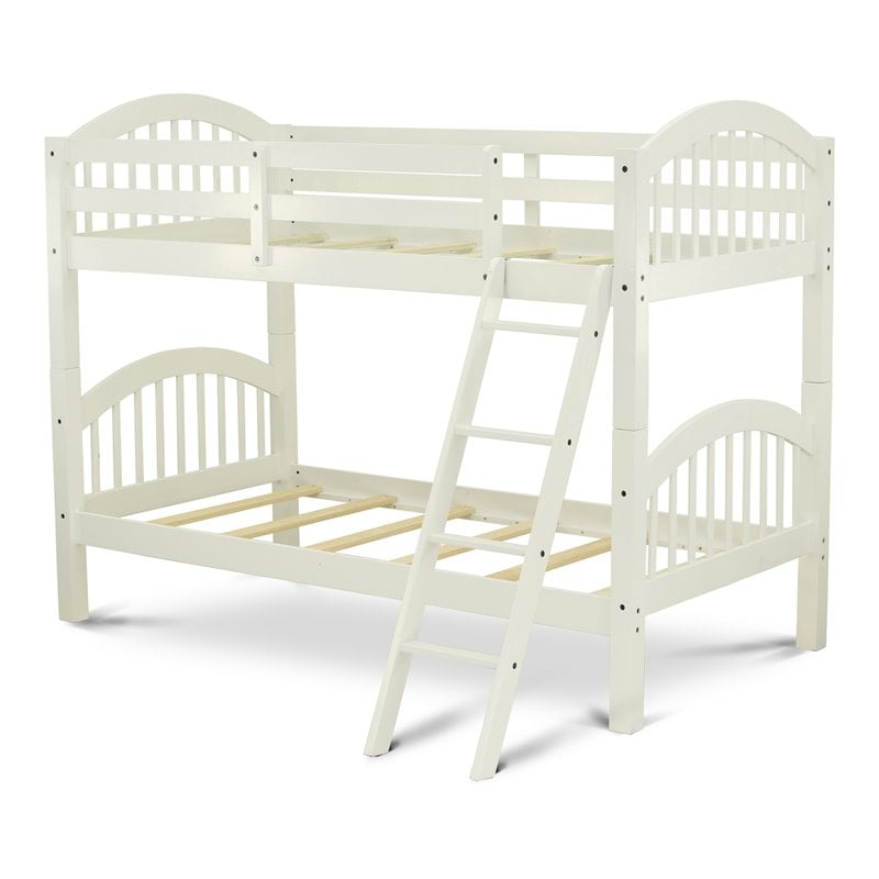 Pemberly Row Twin Bunk Bed with Guardrails and Ladder in White Finish