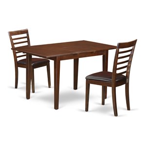 Pemberly Row Norfolk 3-Piece Wood Dining Set with Faux Leather Chairs