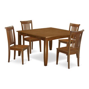 Pemberly Row 5-Piece Wood Table and Dining Chairs in Saddle Brown Finish