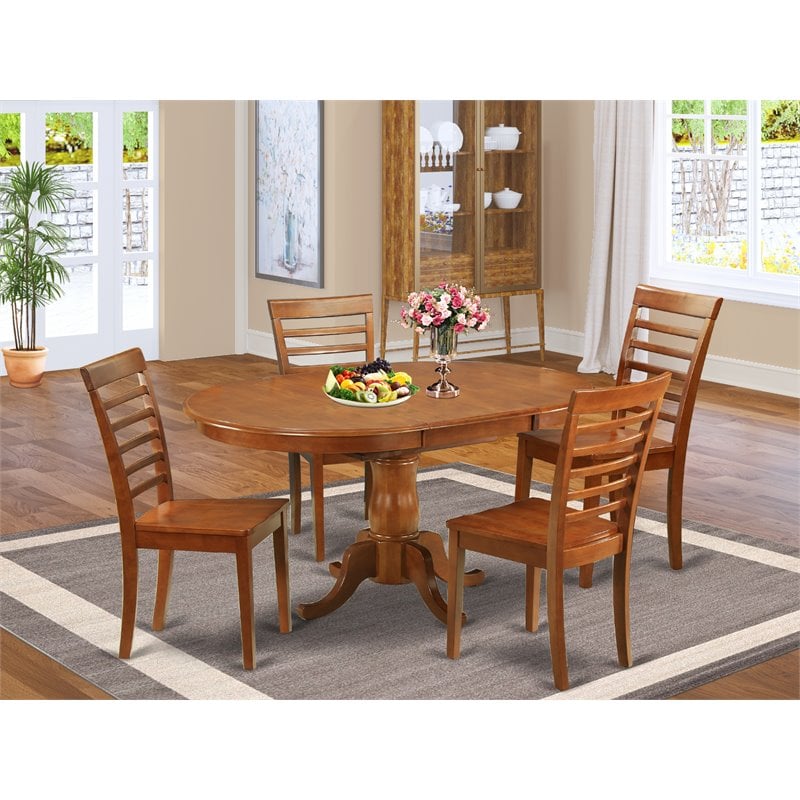 Pemberly Row Portland 5-Piece Oval Dining Table Set in Saddle Brown