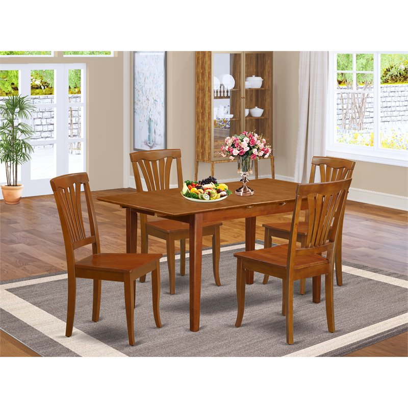 Pemberly Row Picasso 5-Piece Wood Dining Set with Saddle Brown Finish