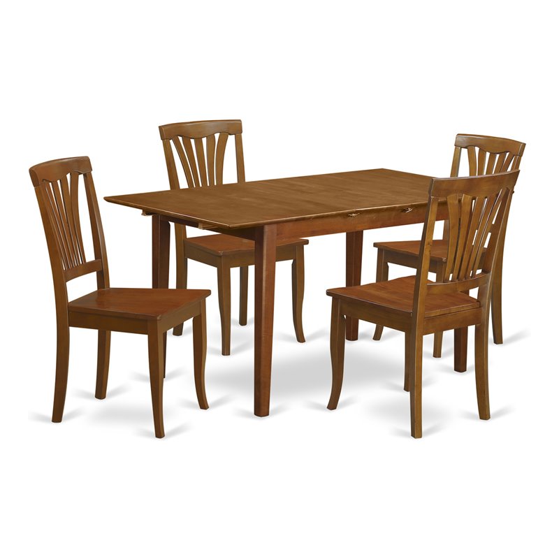 Pemberly Row Picasso 5-Piece Wood Dining Set with Saddle Brown Finish
