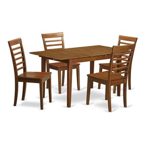Pemberly Row Picasso 5-Piece Dining Table Set in Saddle Brown Wood Finish