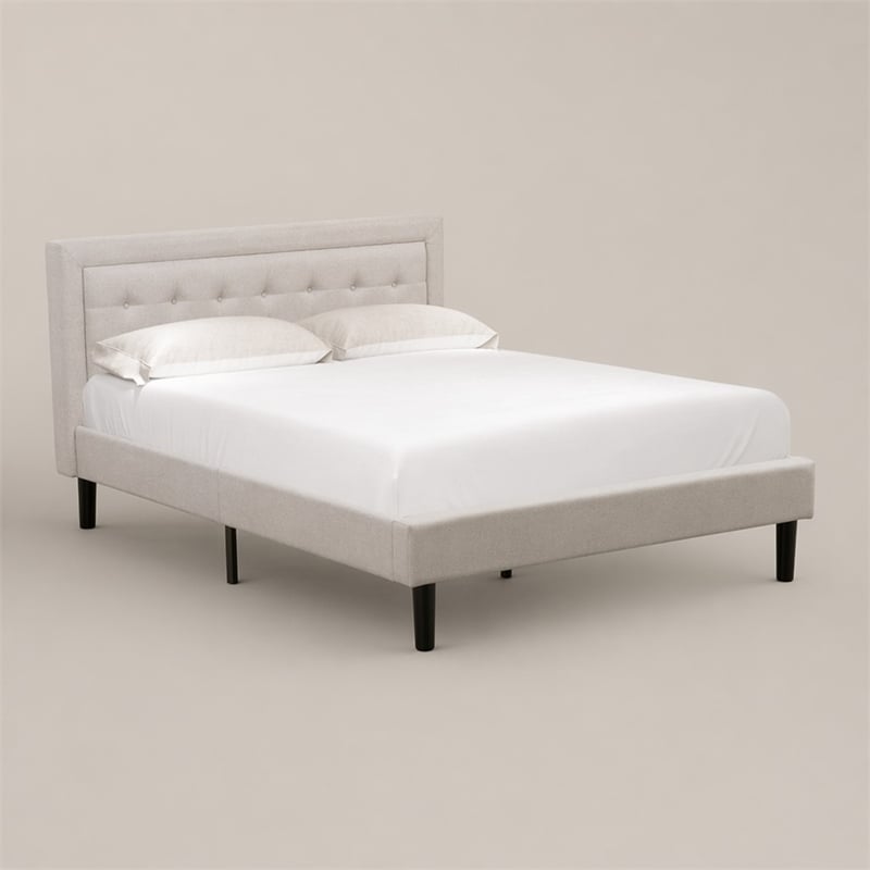 Pemberly Row Fannin Wood Platform Queen Bed in Mist Beige Finish