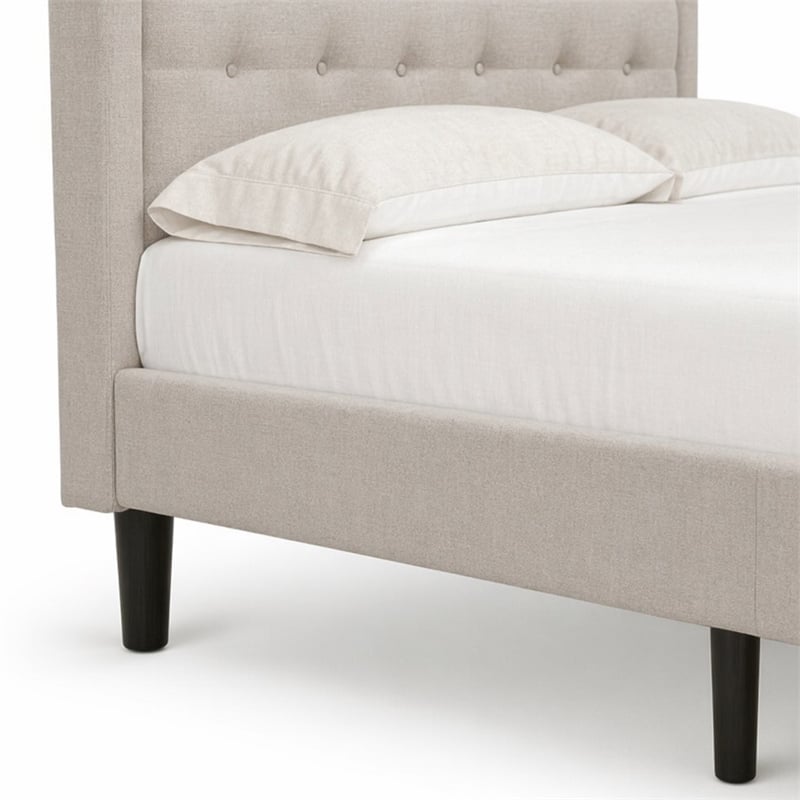 Pemberly Row Fannin Wood Platform Queen Bed in Mist Beige Finish