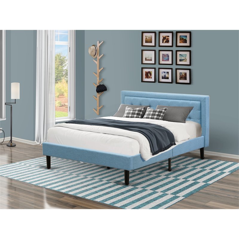 Pemberly Row Platform Queen Bed with Panel Headboard in Denim Blue