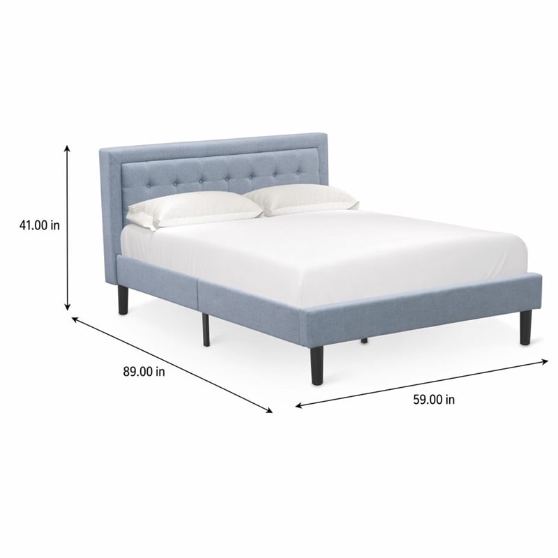 Pemberly Row Platform Queen Bed with Panel Headboard in Denim Blue