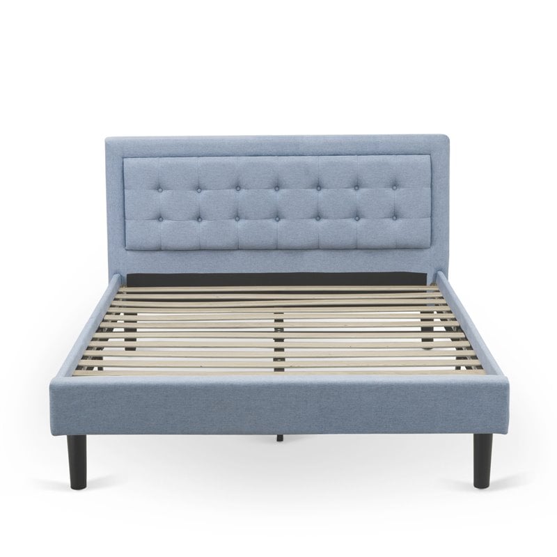 Pemberly Row Platform Queen Bed with Panel Headboard in Denim Blue