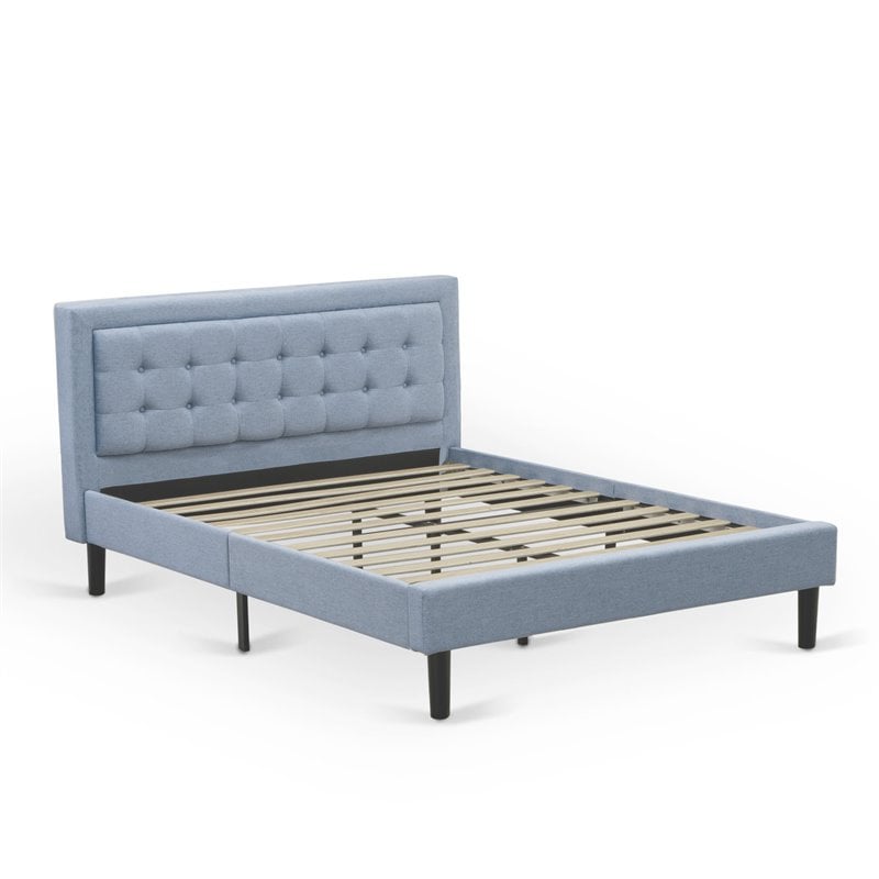 Pemberly Row Platform Queen Bed with Panel Headboard in Denim Blue