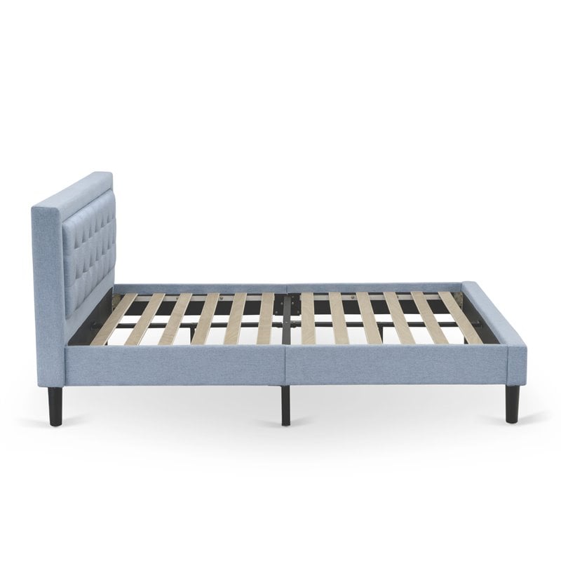 Pemberly Row Platform Queen Bed with Panel Headboard in Denim Blue