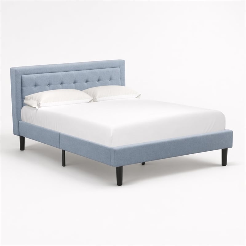 Pemberly Row Platform Queen Bed with Panel Headboard in Denim Blue