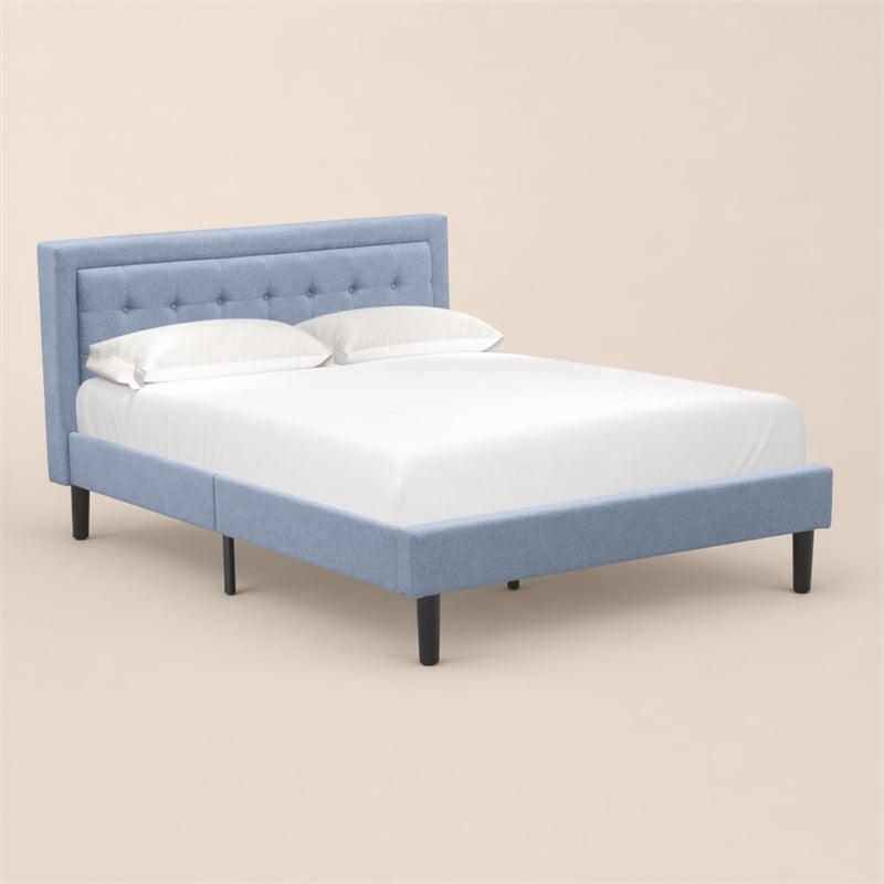 Pemberly Row Platform Queen Bed with Panel Headboard in Denim Blue