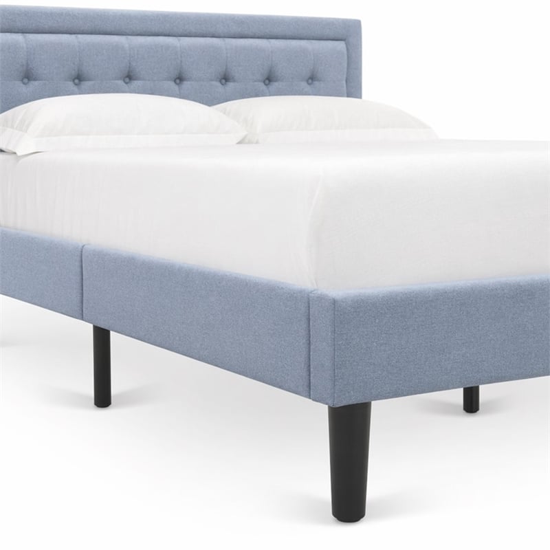 Pemberly Row Platform Queen Bed with Panel Headboard in Denim Blue