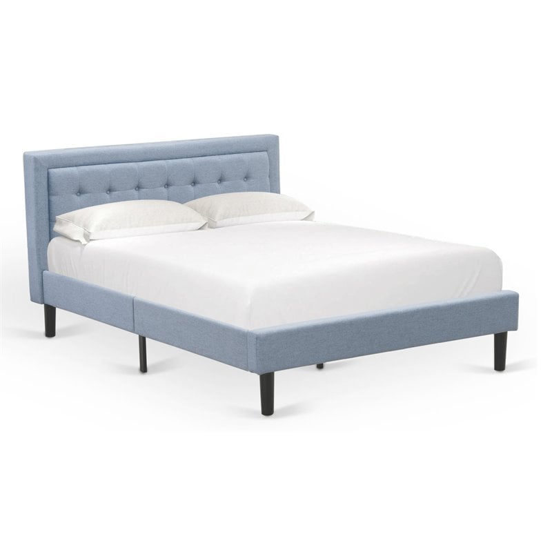 Pemberly Row Platform Queen Bed with Panel Headboard in Denim Blue