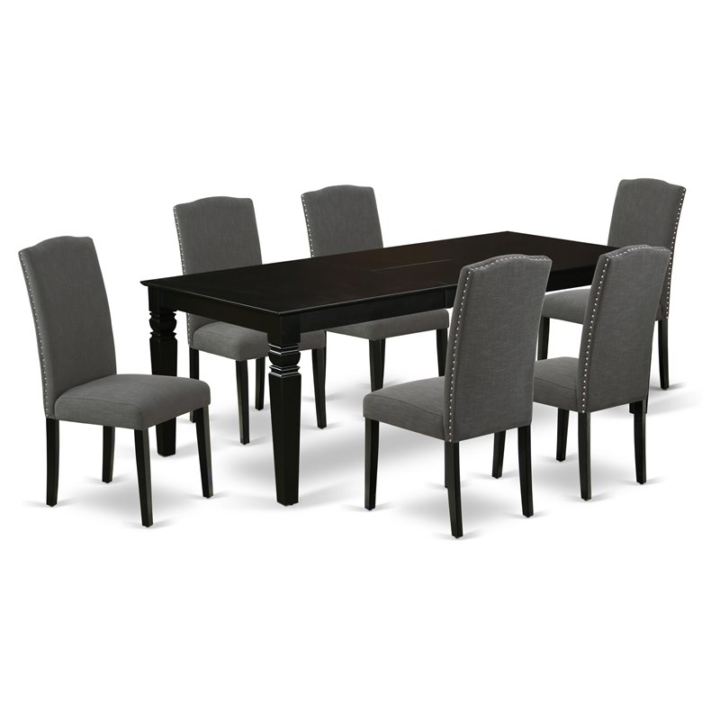 Pemberly Row 7-Piece Wood Dining Set with Linen Fabric Chairs in Black