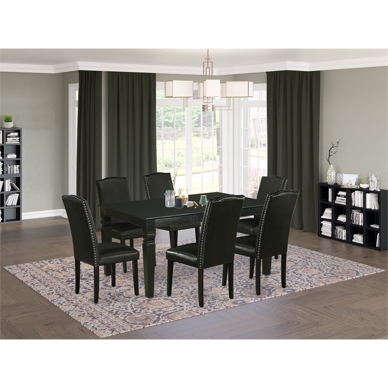 Pemberly Row 7-Piece Traditional Wood Dining Set with PU Leather in Black