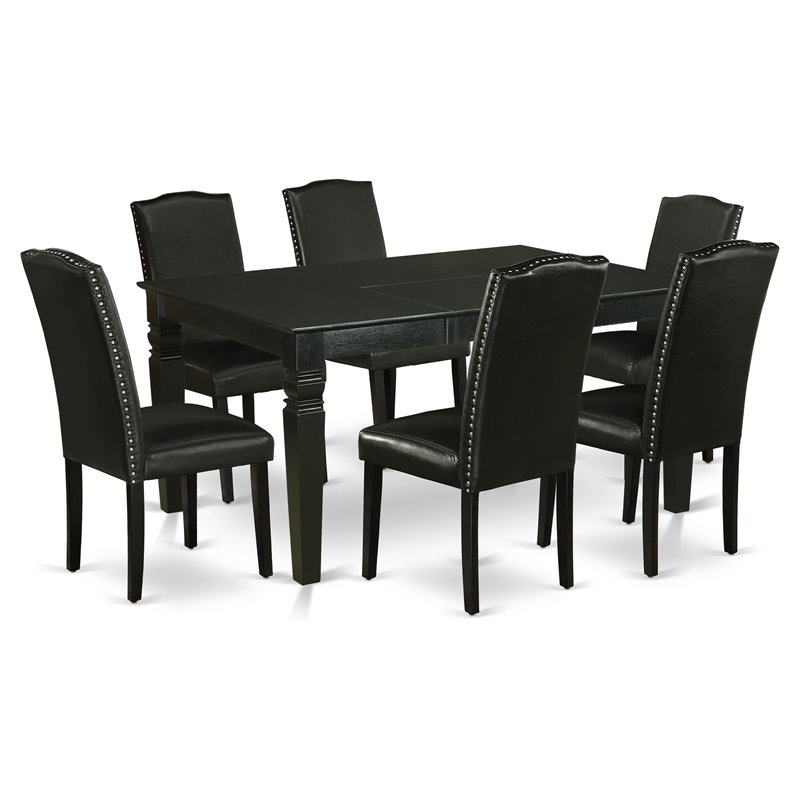 Pemberly Row 7-Piece Traditional Wood Dining Set with PU Leather in Black