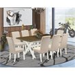 Pemberly Row 9-Piece Dining Table Set in White Wood and Cream Linen Fabric