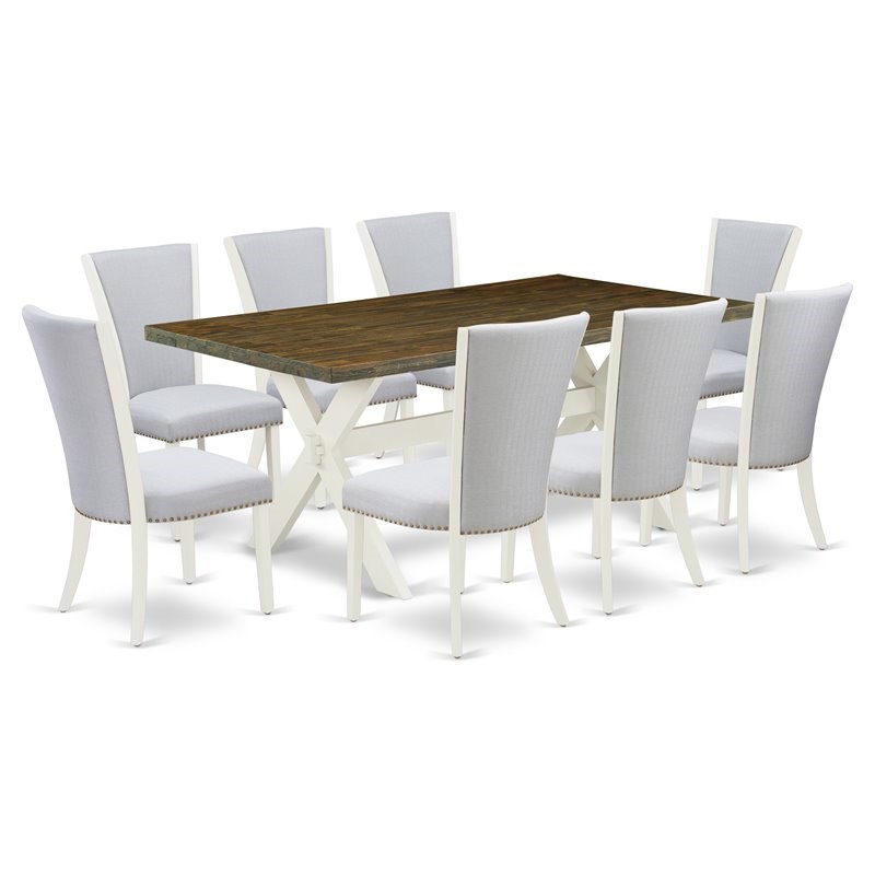 Pemberly Row 9-Piece Dining Set in Distressed Jacobean and Linen White