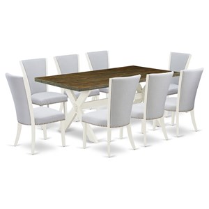 Pemberly Row 9-Piece Dining Set in Distressed Jacobean and Linen White