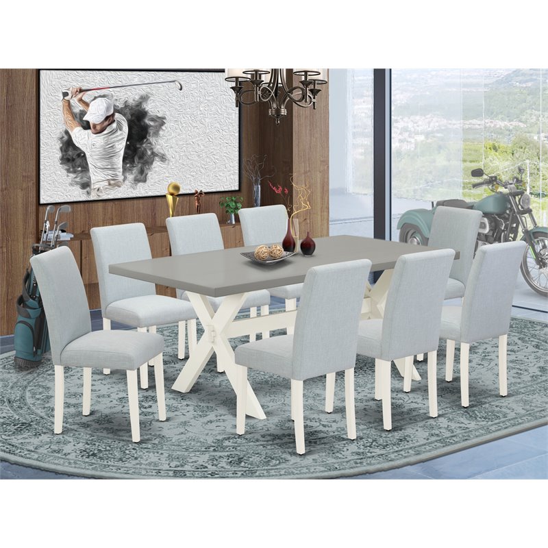 Pemberly Row 9-Piece Wood Dining Set in Linen White and Cement Finish