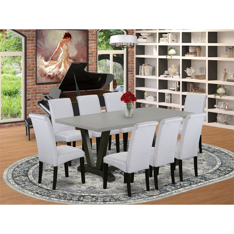 Pemberly Row 9-Pc Wood Dining Set with Gray Finish and Upholstery