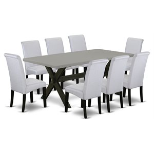 Pemberly Row 9-Pc Wood Dining Set with Gray Finish and Upholstery
