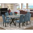 Pemberly Row 9-Pc Wood Dining Set with Blue Finish and Upholstery